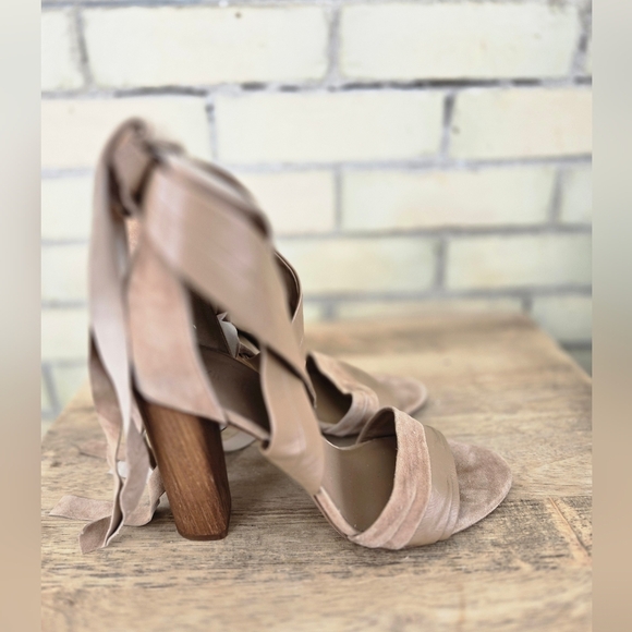 Vince Leather & Suede Wrap Around Heels - Picture 2 of 11